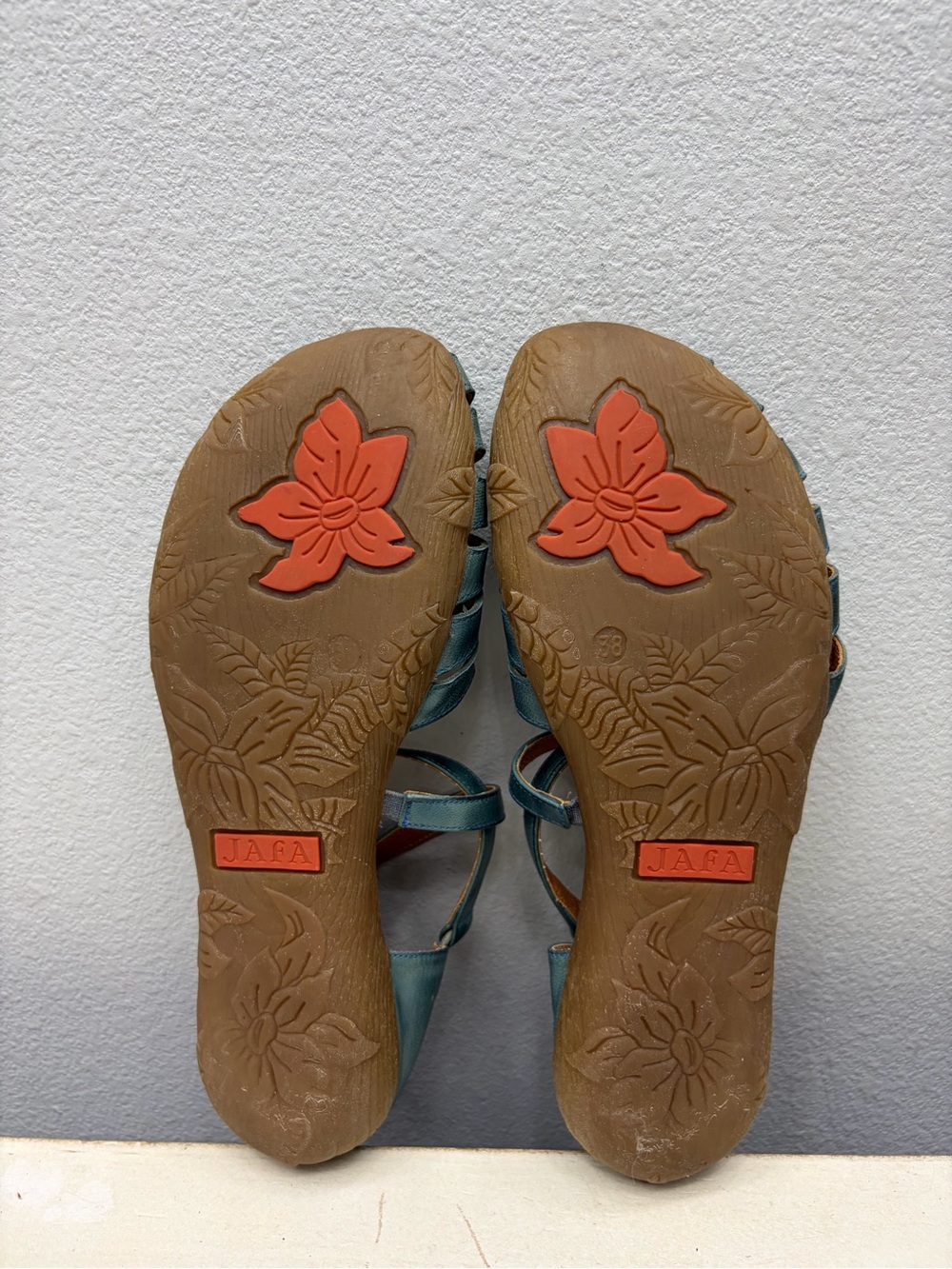 Jafa Blue Leather Cross Strap Sandals Size 38 - Picture 7 of 8